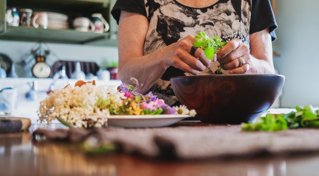 Pat Making a Wild Crafted Salad